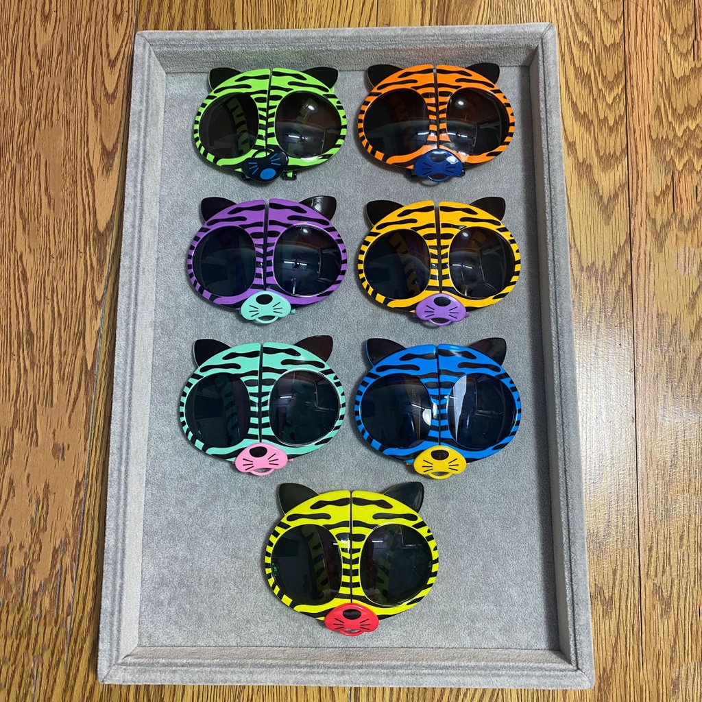 Kính mát trẻ em Jun Secret gọng nhựa dẻo, kiểu kính gấp gọn hình chú báo đáng yêu dành cho bé từ 1 đến 6 tuổi JS80A55