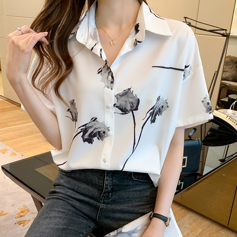 Áo Sơ Mi Voan Ngắn Tay In Họa Tiết Hoa Thanh Lịch Dành Cho Nữ | BigBuy360 - bigbuy360.vn