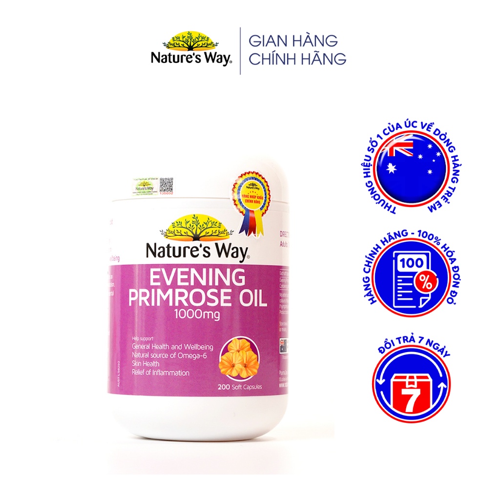 Viên Uống Tinh Dầu Hoa Anh Thảo Nature's Way Evening Primrose Oil Hỗ Trợ Cân Bằng Nội Tiết Tố Nữ 200 Viên