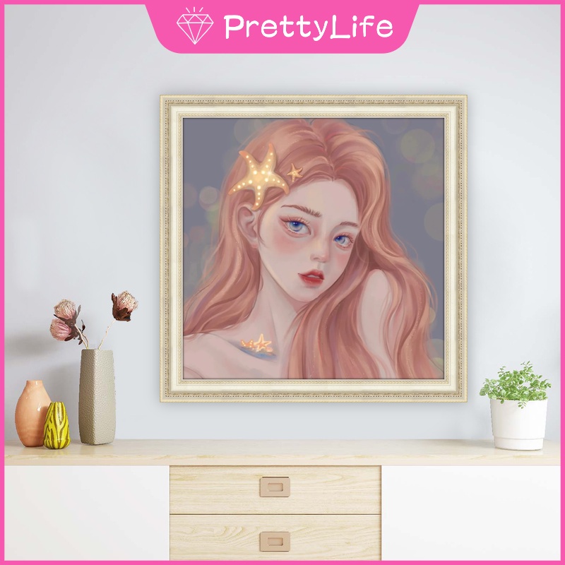 Bộ tranh đính đá 5D họa tiết cô gái &amp; hoa độc đáo DIY 30x30cm/40x40cm/50x50cm