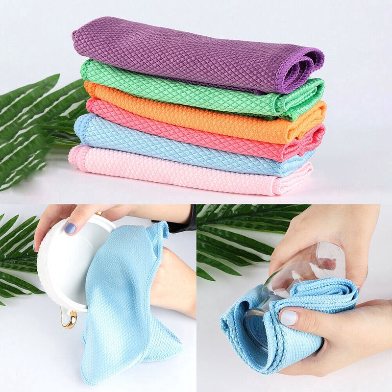 Khăn lau chén đĩa tchoongs dính vải sợi tổng hợp thấm hút nhanh nhiều màu