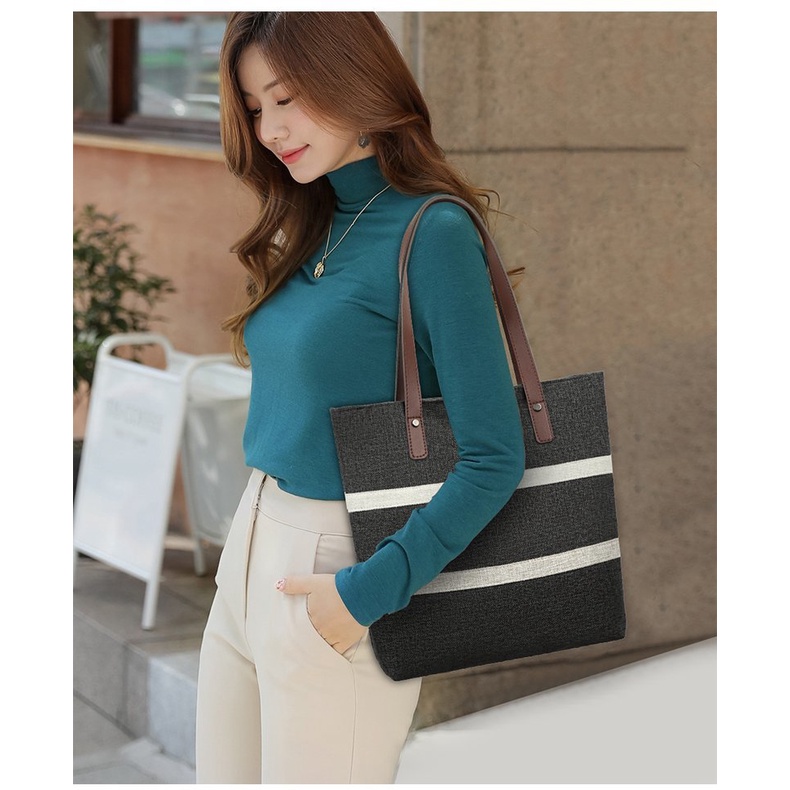 túi tote đeo chéo Túi Xách Tay Bằng Vải Canvas Họa Tiết Sọc Thời Trang Dành Cho Nữ-65