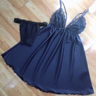 Đầm Ngủ Lụa 2 Dây Satin Ren Hoa