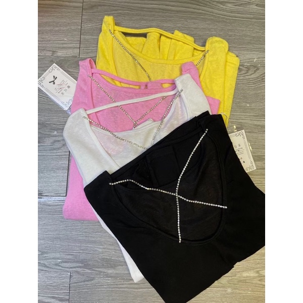 áo phông giấy mỏng dáng oversize kiểu dây đá chéo hở lưng sexy (8802#)