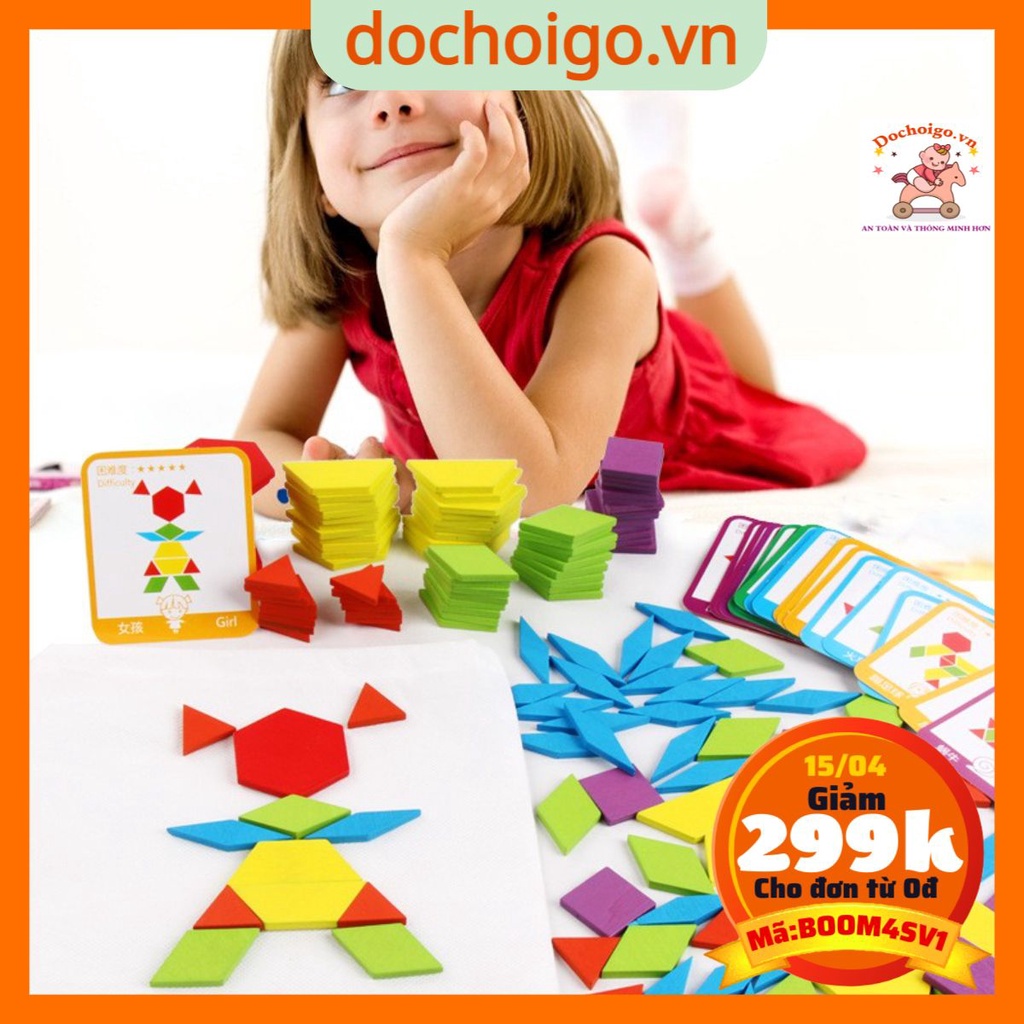 Đồ Chơi Xếp Hình Tangram 130 -180 Chi Tiết Cho Bé, đồ chơi phát triển trí tuệ dochoigo.vn