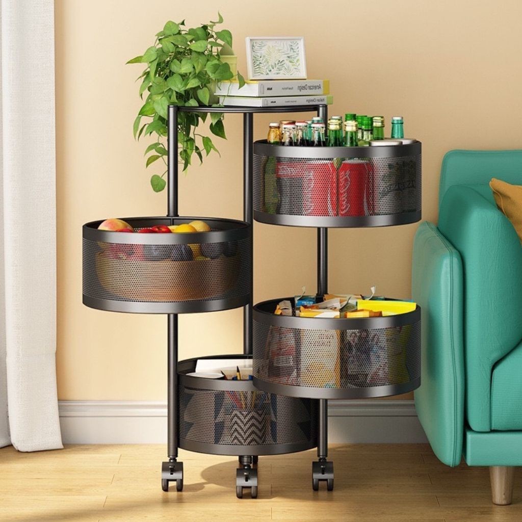 Kệ Xoay Đa Năng, Kệ Tròn Xoay Đựng Đồ Thông Minh 5 Tầng Tiện Dụng, Có Bánh Xe Di Chuyển