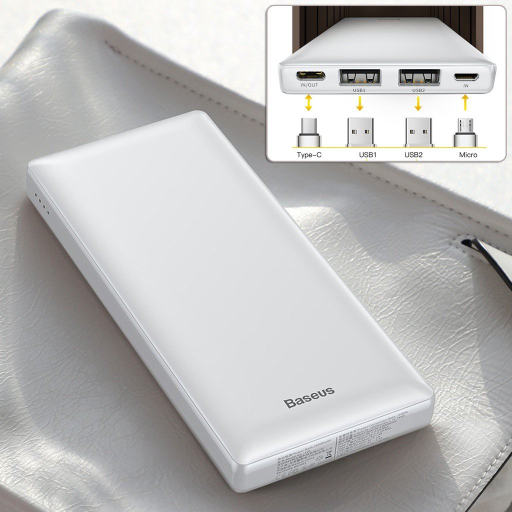 Pin sạc dự phòng Baseus X20 Mini JA 20000mAh sạc nhanh 3A thiết kế dạng sọc nhám chống trơn, chống bám vân tay