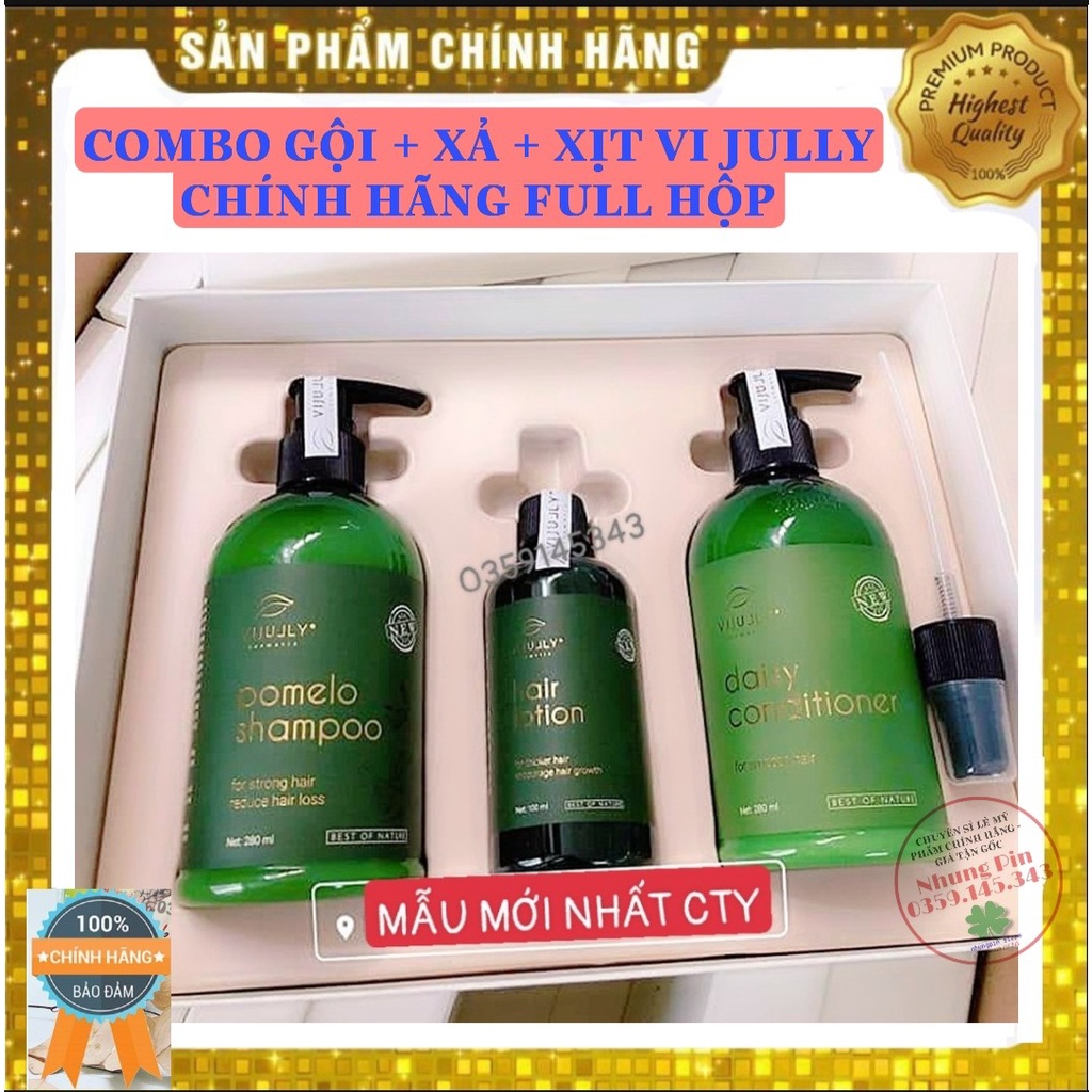 COMBO DẦU GỘI+ DẦU XẢ+ XỊT BƯỞI VIJULY (hàng công ty 100%)