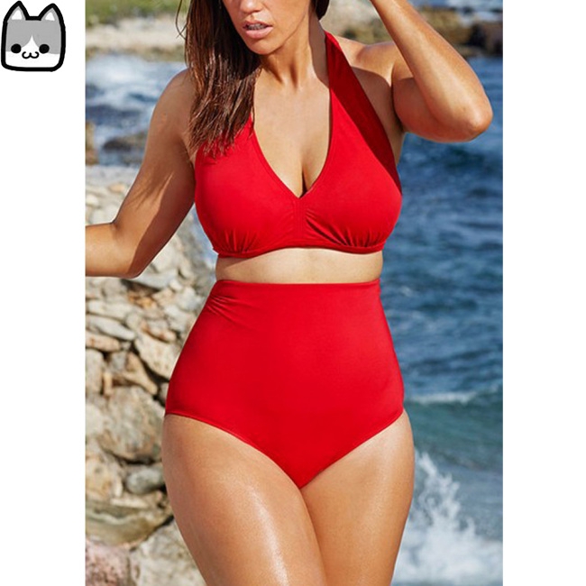 Bộ bikini cỡ lớn thiết kế cổ yếm quần eo cao gợi cảm cho nữ | BigBuy360 - bigbuy360.vn