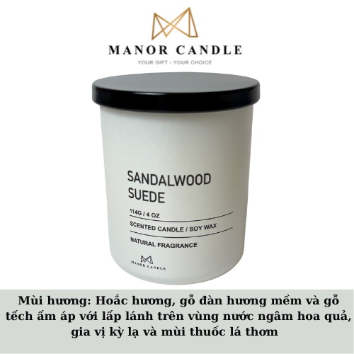 Nến thơm Sandalwood Suede chính hãng Manor Candle, size 4 oz 114g