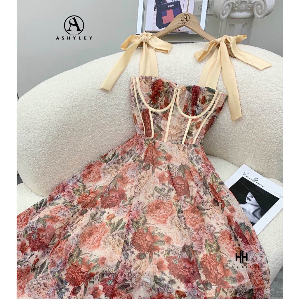 VÁY MAXI TƠ HOA CÚP NGỰC COSET HAI DÂY NƠ BUỘC NƠ VAI SIÊU HOT