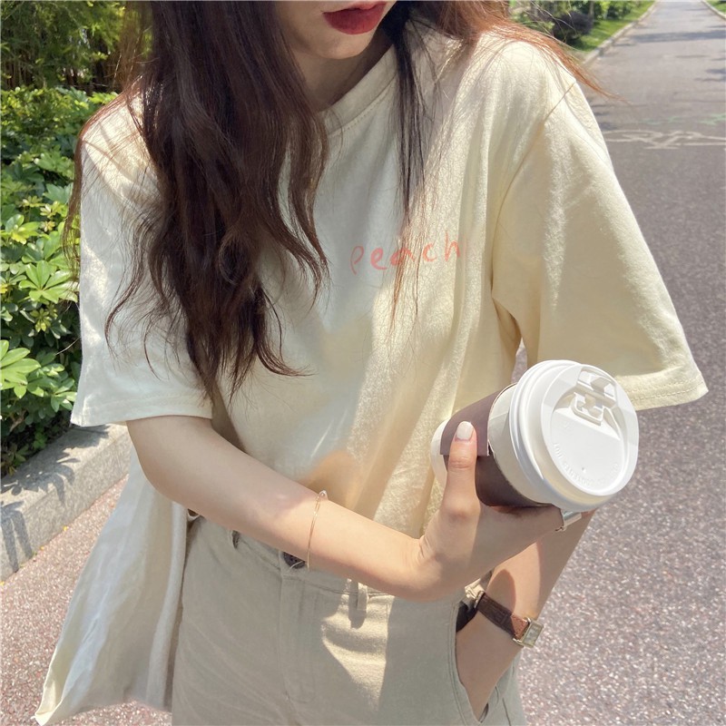 Áo thun nữ form rộng ulzzang in hình quả đào 💖 Áo Phông Nữ Tay Lỡ Hàn Quốc C44 - Maoshop