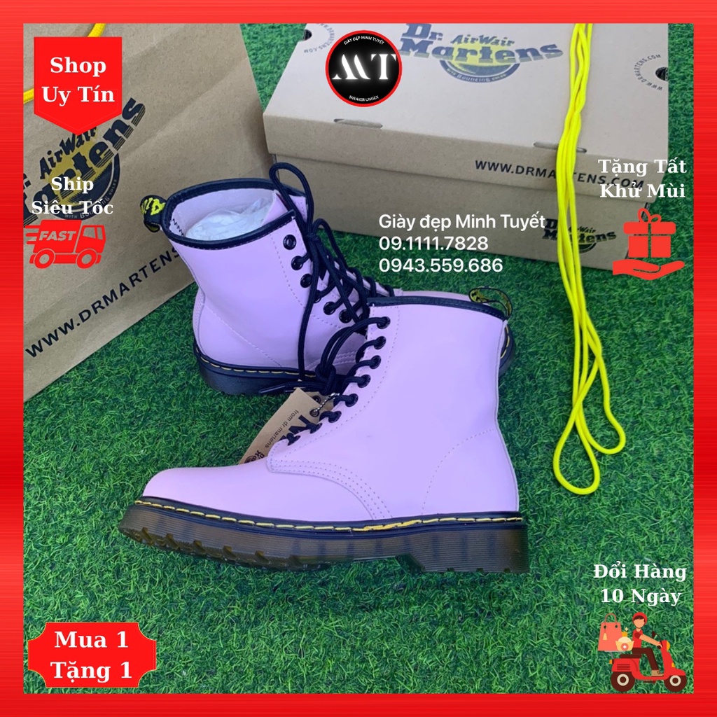 Giày bốt da Dr-Martens Hồng cổ cao nữ đẹp cao cấp, giày đốc da thời trang, tăng chiều cao 4cm hot trend hiện nay