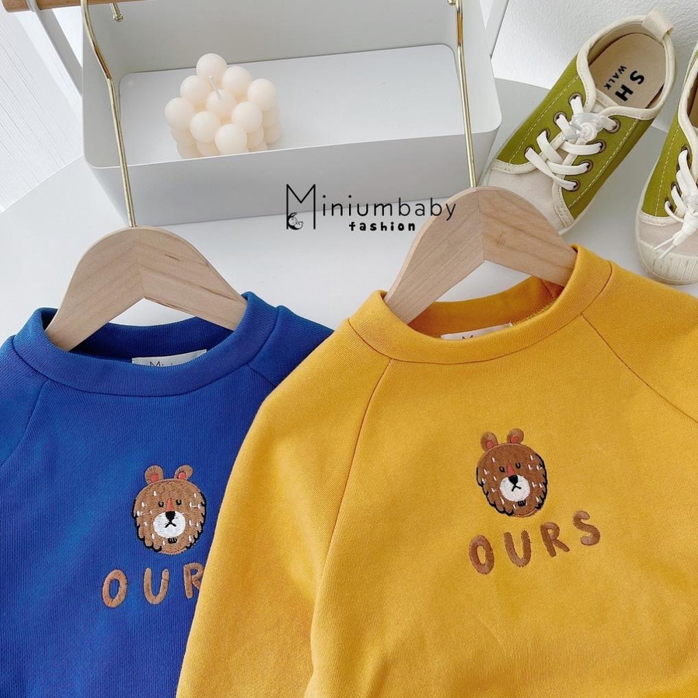 Bộ đồ dài tay quần dài thu đông thêu gấu cho bé gái/trai chất liệu cotton nỉ bông, set quần áo trẻ em MiniumBaby-SB1141