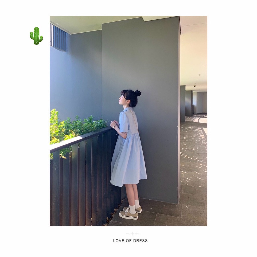 Đầm baby doll cổ sơ mi ngắn tay