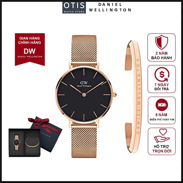 [𝐆𝐈𝐅𝐓 𝐒𝐄𝐓]Đồng Hồ Nữ Daniel Wellington Classic Petite Melrose Black + Vòng Tay DW Cuff Chính Hãng - OtisWatch