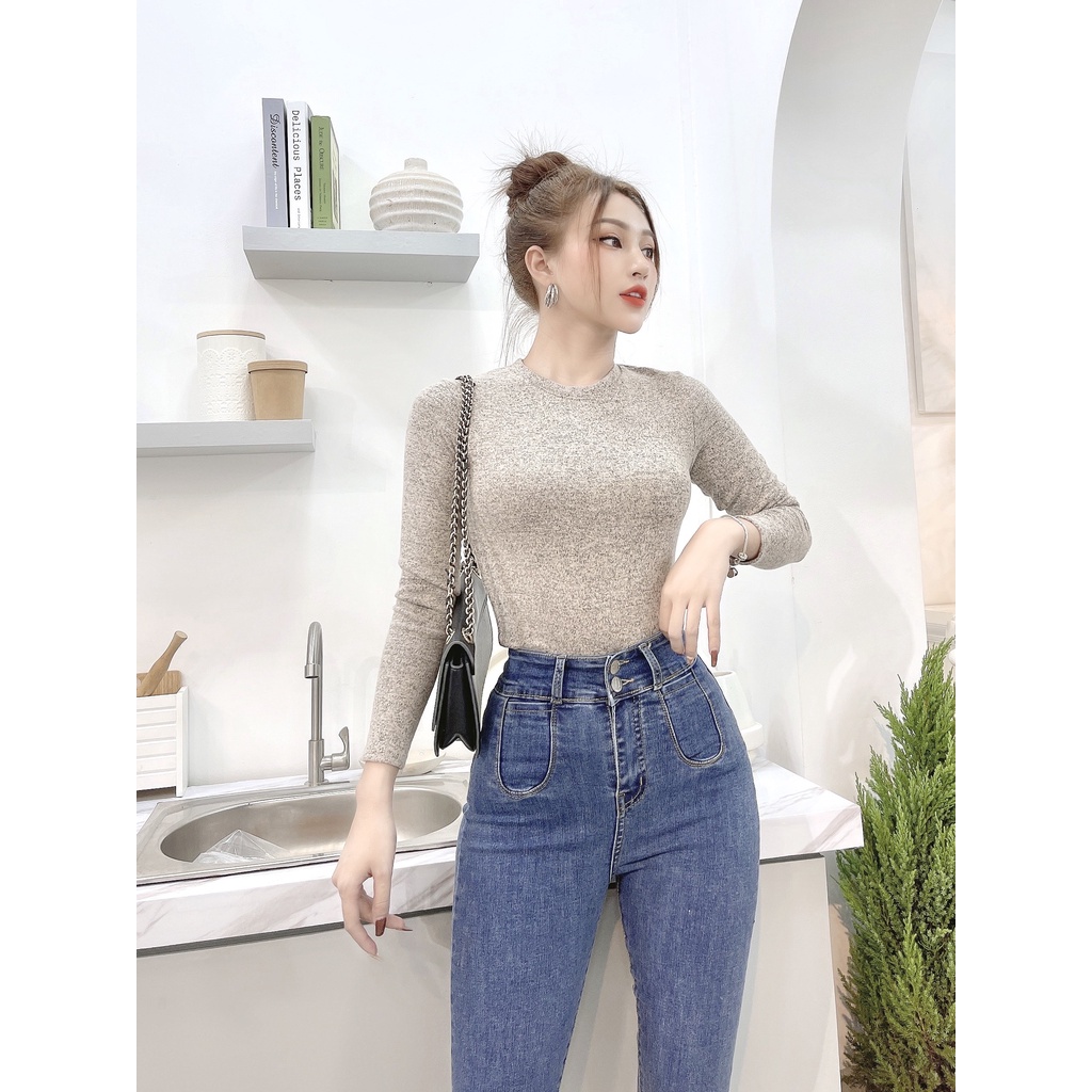 Quần jean dáng ôm lưng cao nữ CRAZYTEEN thiết kế túi ngoài nữ tính K0269