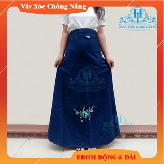 [MUA 2 GIẢM 5%] VÁY CHỐNG NẮNG DẠNG XÒE - Váy chống nắng Vải Jean Mềm Cao Cấp Thêu Hoa Thạch Thảo Xanh