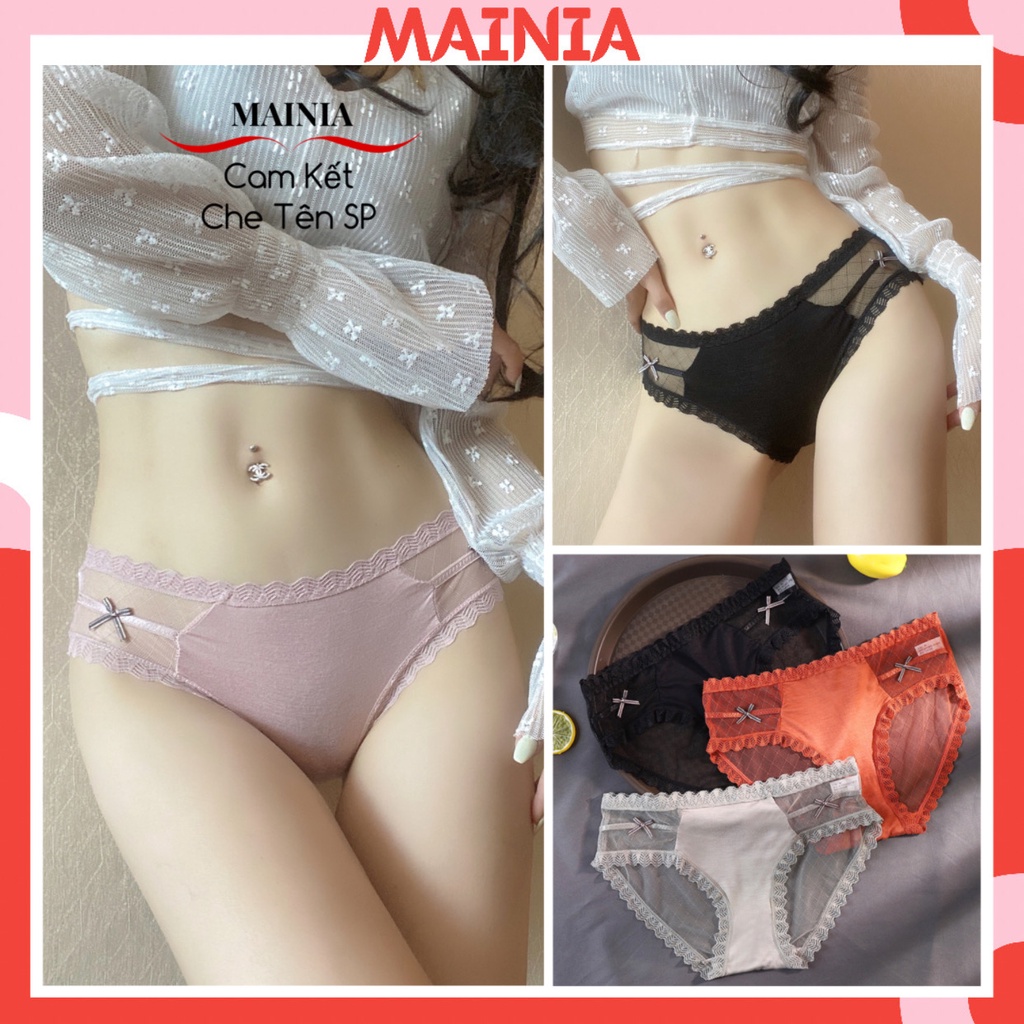 Quần Lót Nữ Cotton Phối Ren Xuyên Thấu Đính Nơ Hông Sexy Gợi Cảm Cao Cấp Mainia Shop