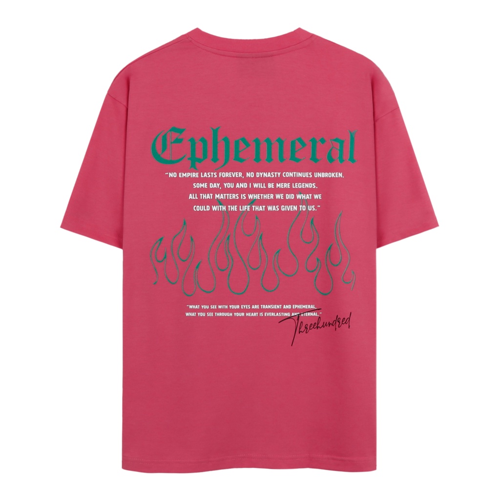 Áo Thun Màu Hồng In Chữ Ephemeral Xanh Lá Chất Liệu 100% Cotton Form Rộng Thoải Mái Unisex Nam Nữ