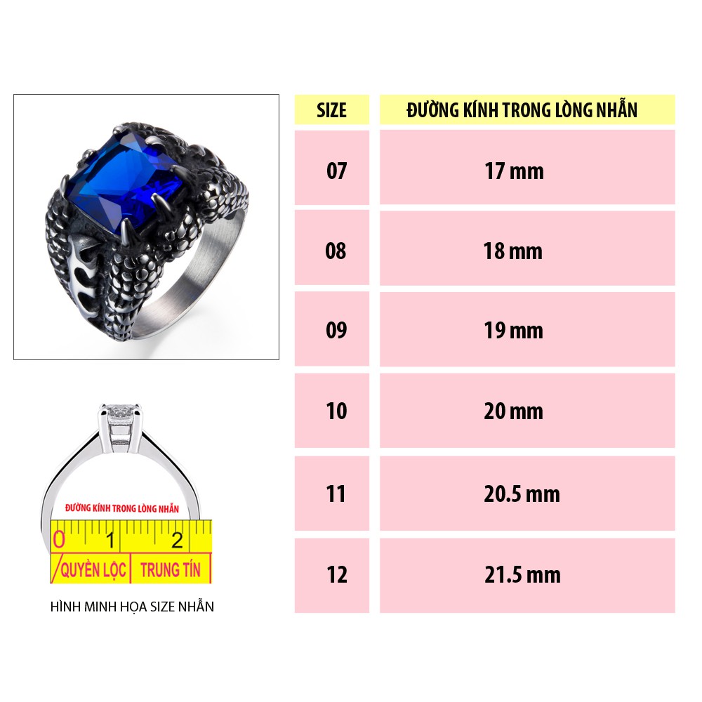 Nhẫn nam Titan đúc siêu bền - nhẫn rồng siêu bền- NV65 (đá xanh dương)