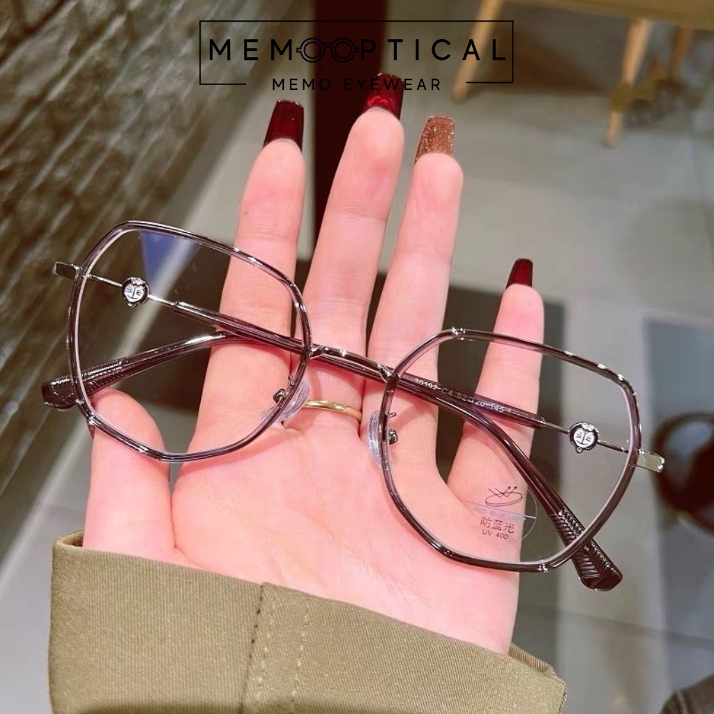 Gọng kính cận nam nữ MEMOEYEWEAR Doremon, Kim loại phủ nhựa dẻo dáng đa giác thời trang hàn quốc dễ đeo_DRM01