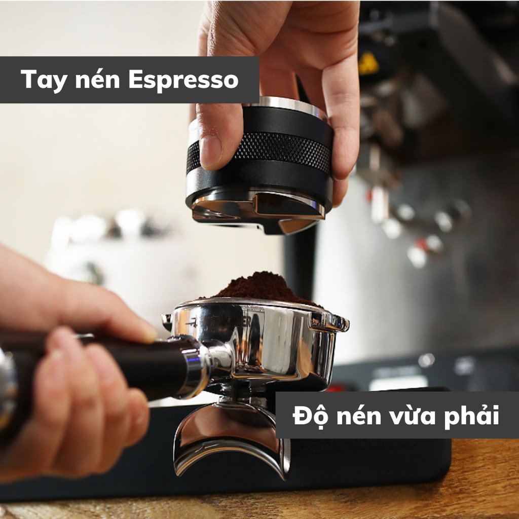 Tamper Tay Nén dụng cụ nén cà phê 3 lưỡi pha Espresso cafe Arabica Inox cao cấp tay nén café đường kính 51-53-58mm