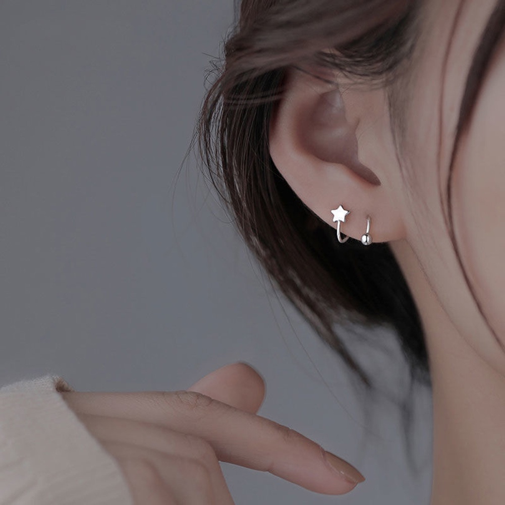 Khuyên Tai Hình Ngôi Sao / Trái Tim / Bóng Vít Mini Bằng Thép Không Gỉ Cá Tính