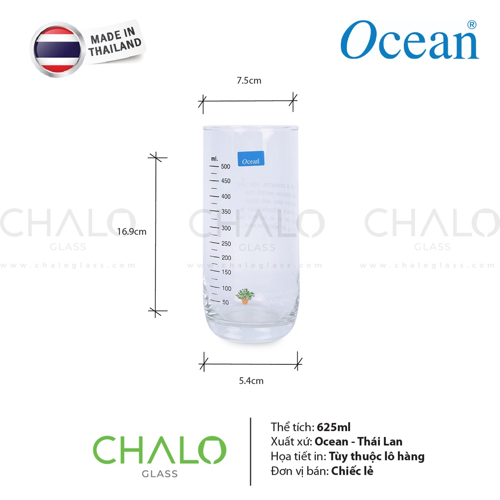 [Made in Thailand] Ly thủy tinh chia vạch Ocean Top Drink 625ml - 0322 (Họa tiết in theo từng mùa) | BigBuy360 - bigbuy360.vn