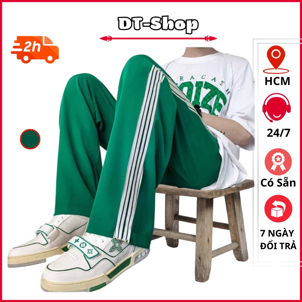 Quần Ổng Rộng 3 Sọc Xanh Lá Basic Unisex