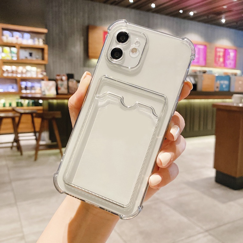 Ốp Điện Thoại Tpu Mềm Trong Suốt Màu Trơn Có Ngăn Đựng Thẻ Cho OPPO A5S A3S A12 A12E A15 A15S A7 A54 A74 F19 A16 A36 A76 Reno 6 7 5G