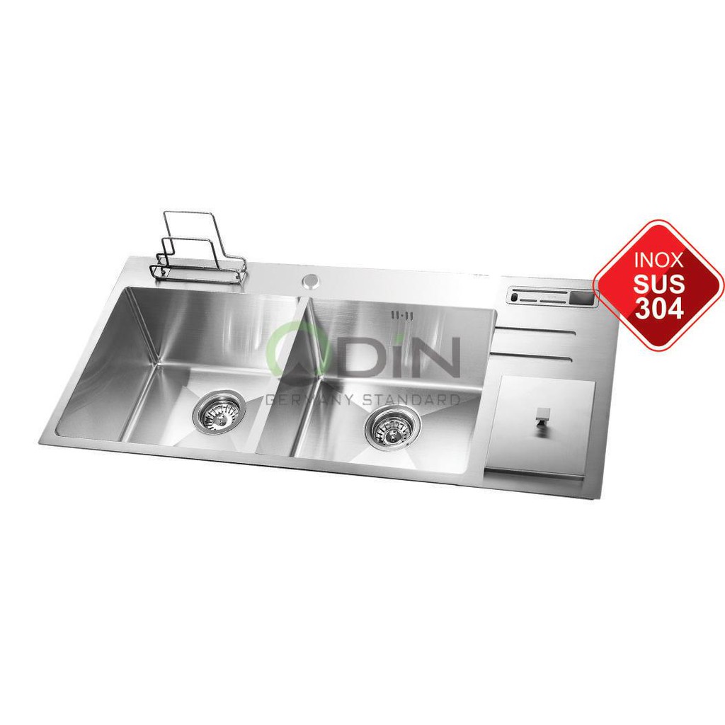 CHẬU RỬA CHÉN ĐÚC INOX SUS 304, CÓ RẮT DAO, THỚT VÀ HỌC RÁC