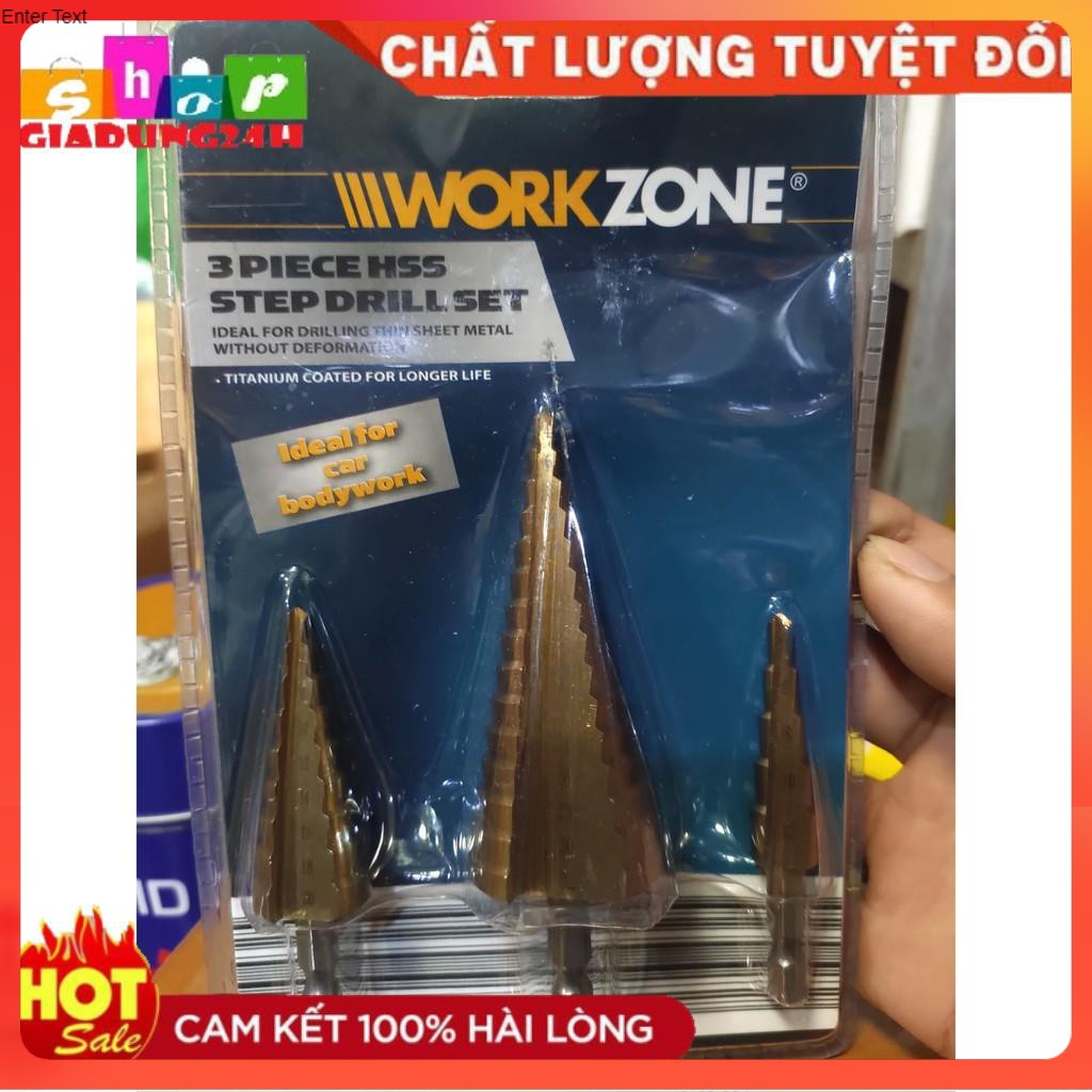 [GIÁ HỦY DIỆT] Bộ 3 Mũi Khoan Tháp Thẳng WORK ZONE 4mm - 32mm HSS Khoan Đa Năng sắt, nhôm, gỗ... (100% Chính hãng)