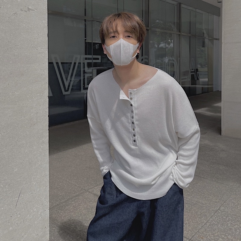 ÁO THUN TAY DÀI UNISEX OVERSIZE 9 NÚT - HYPNOTISM “TRẮNG”