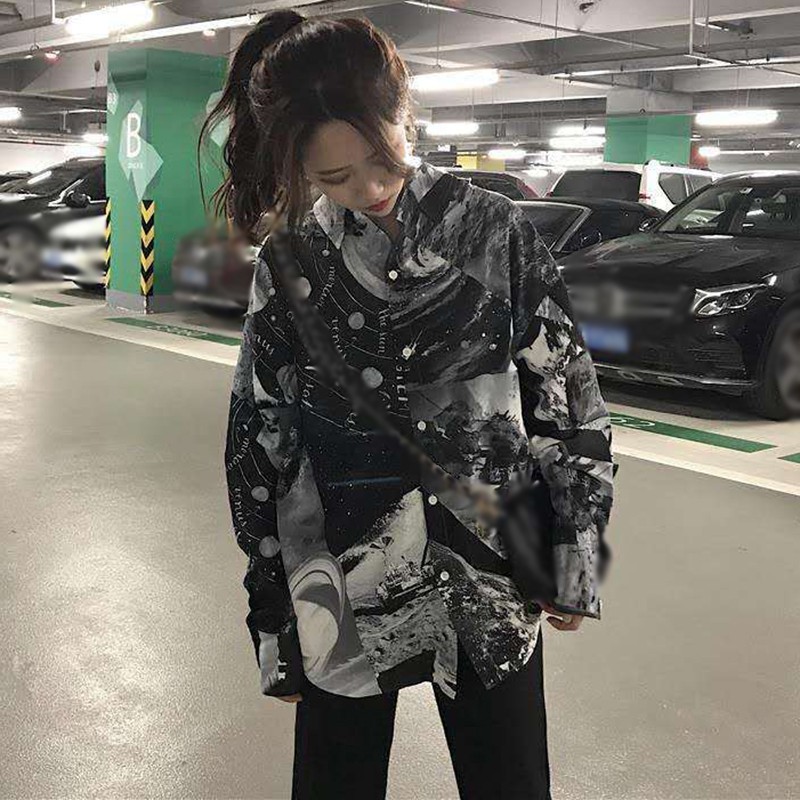 Áo Sơ Mi Nữ Tay Dài Dáng Rộng Phong Cách Hàn Quốc