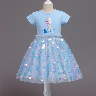 Đầm công chúa Elsa Anna dáng xòe đính kim sa lấp lánh dễ thương cho bé gái