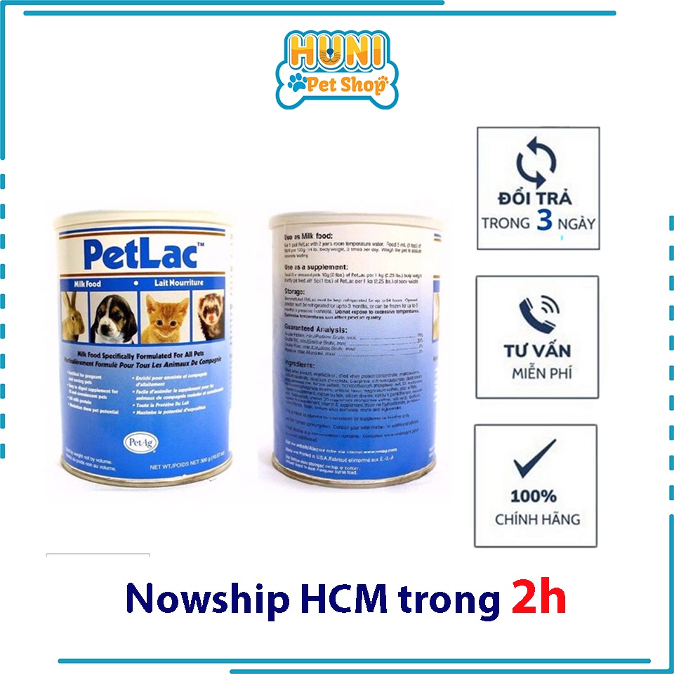 Sữa Bột PetLac, Dành Cho Chó, Mèo Và Các Loại thú cưng hộp 300gr sử dụng cho thú cưng sơ sinh hỗ trợ tiêu hóa - Huni