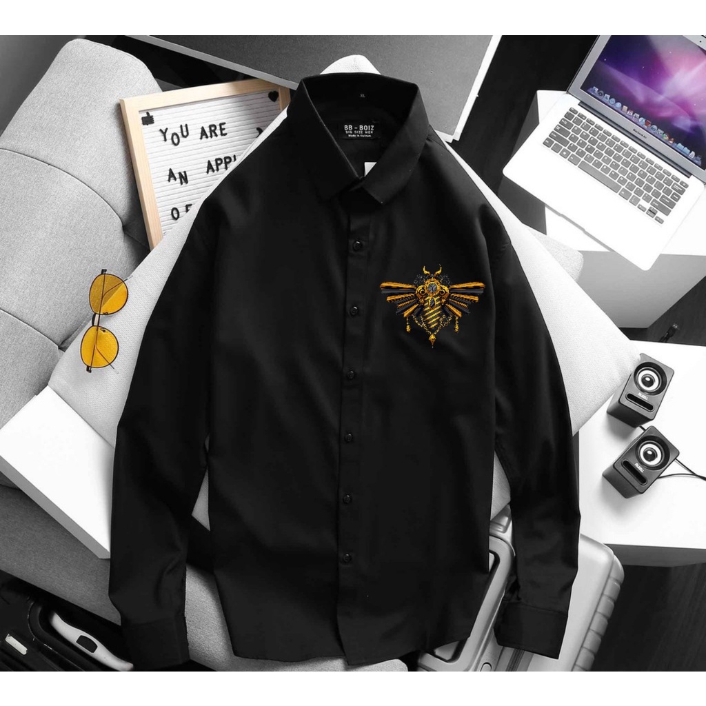 Áo sơ mi nam tay dài màu đen thời trang bigsize 70 - 130kg - in hình độc lạ