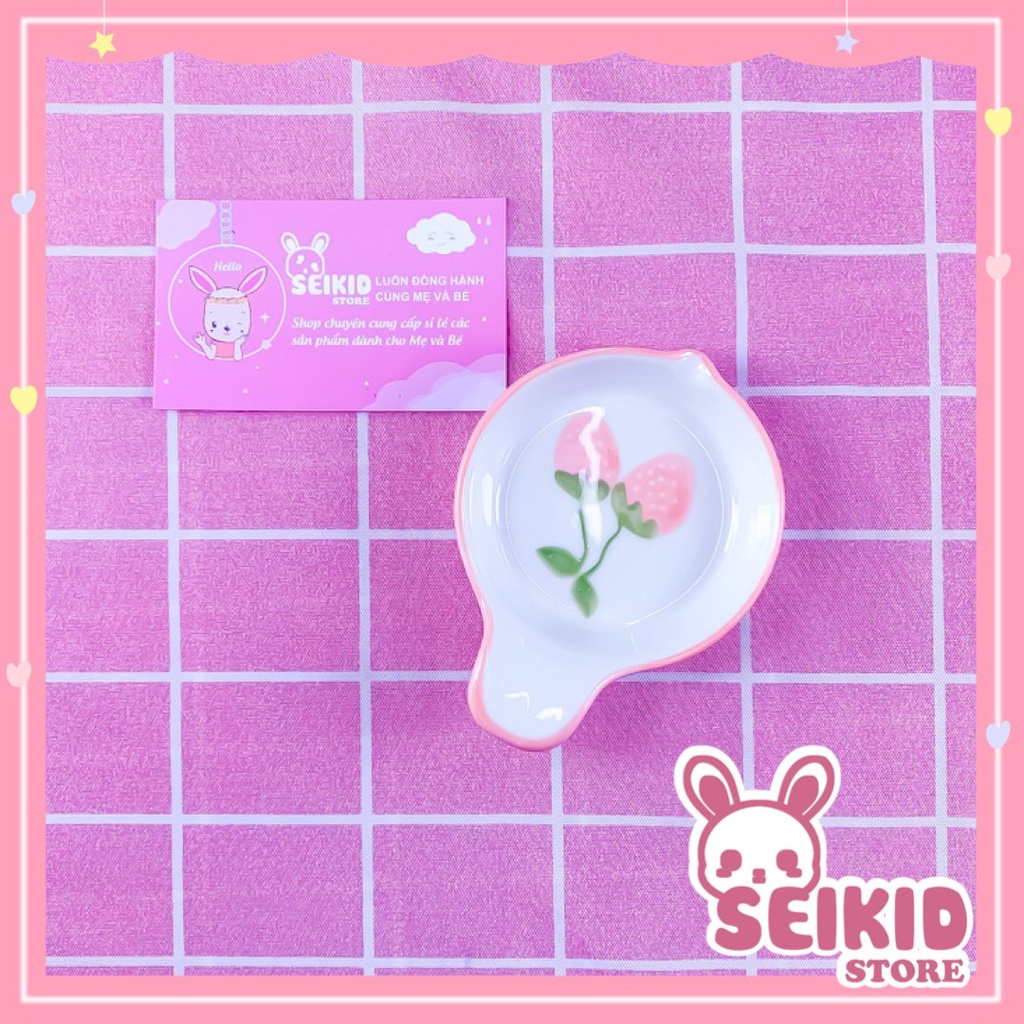 Đĩa sứ ăn dặm cao cấp mini cho bé hình chảo họa tiết đủ màu Seikid Store X10