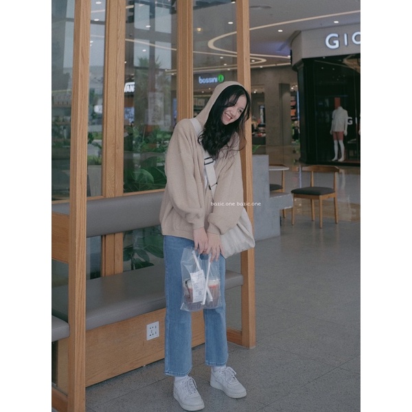Áo khoác len khoá kéo có mũ, áo hoodie len ulzzang QC Bazic one