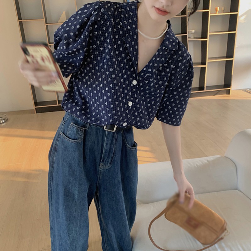 Áo Sơ Mi Chiffon Tay Ngắn Dáng Rộng In Họa Tiết Hoa Thời Trang Mùa Hè Xinh Xắn Cho Nữ