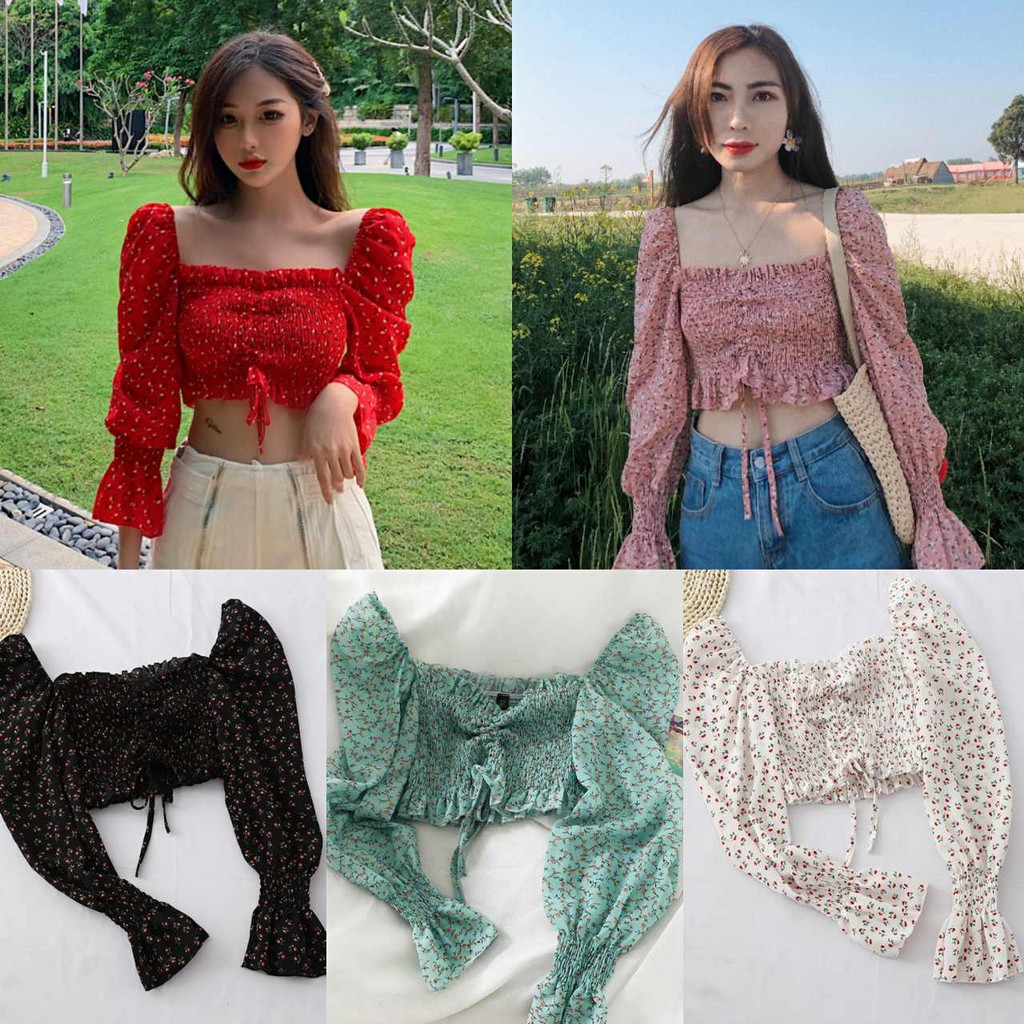 Áo Croptop Chất Chiffon Hoạ Tiết Hoa Nữ Tính | BigBuy360 - bigbuy360.vn