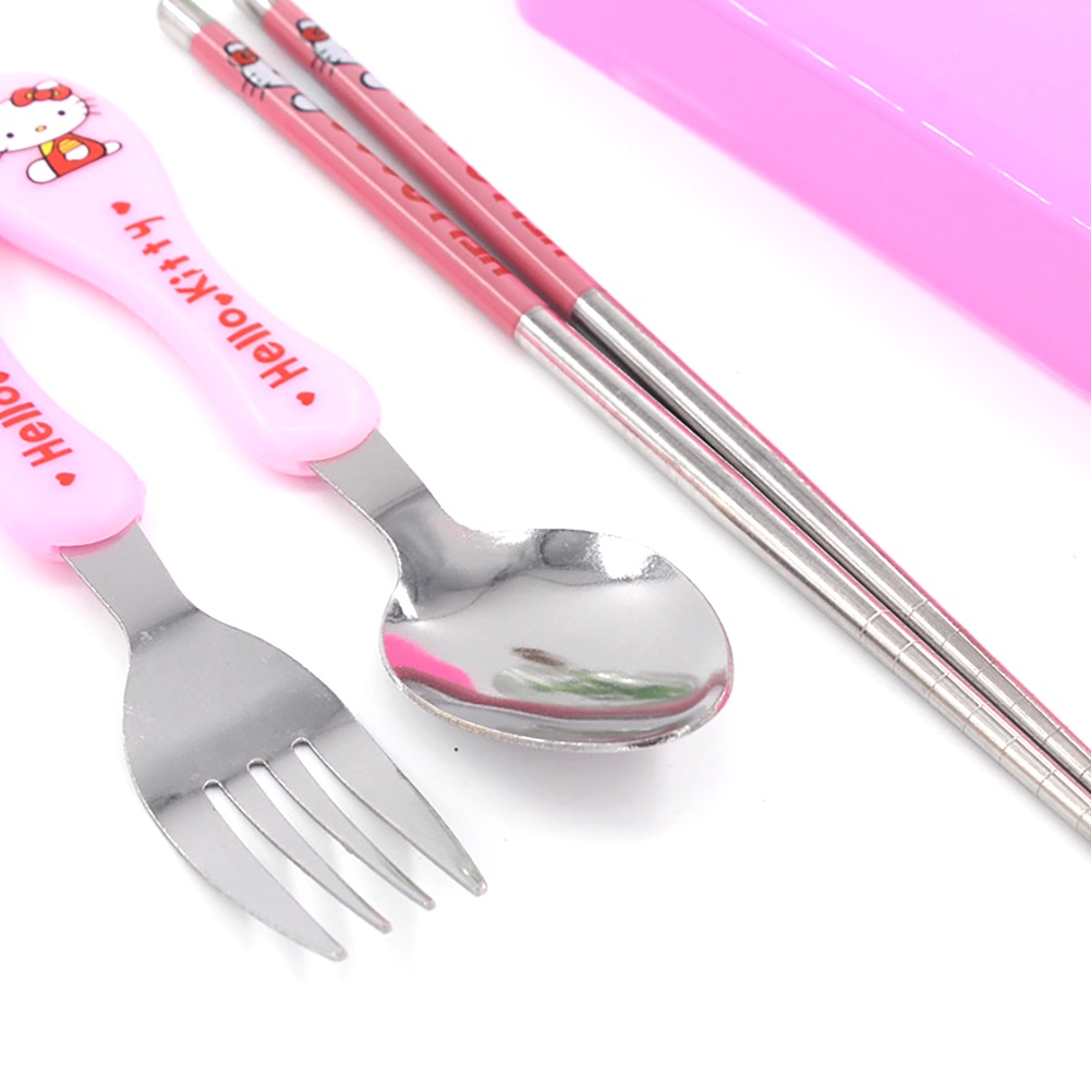 3 cái/bộ Phim Hoạt Hình trẻ em của thép không gỉ dao kéo muỗng nĩa đũa trẻ em của Bộ đồ ăn cho bữa trưa dao kéo di động với hộp
