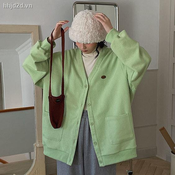 Áo khoác cardigan cổ V dáng rộng tay dài cài nút/ Áo lót trong phong cách xuân thu cho nữ