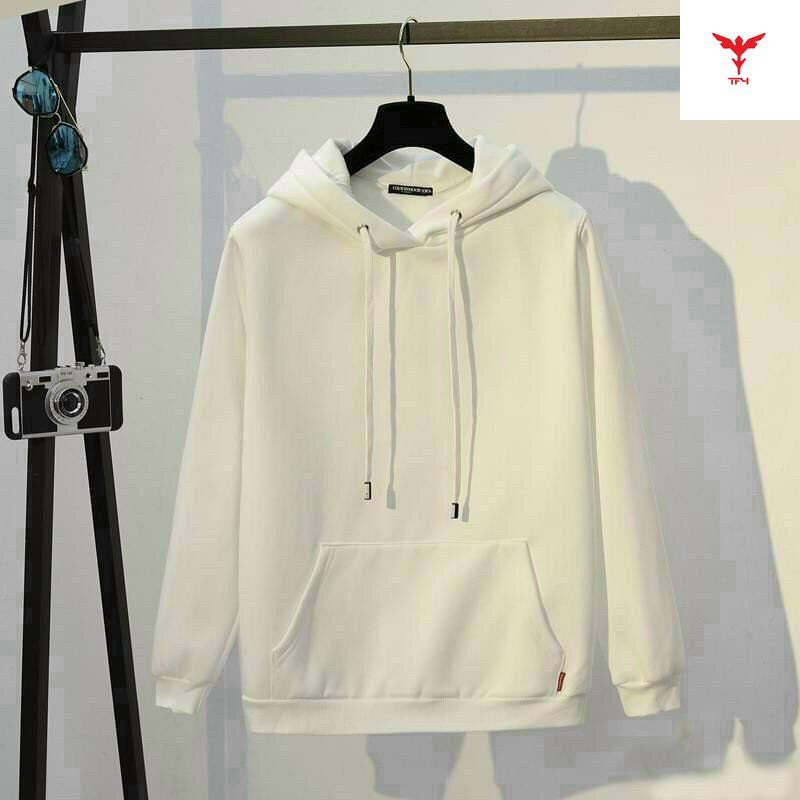 Áo Hoodie Nỉ Trơn Màu Trắng Nam Nữ Unisex, Form Rộng Chất Nỉ Bông Cao Cấp size 35-70kg.