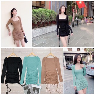 Đầm Cổ Vuông Rút Hai bên