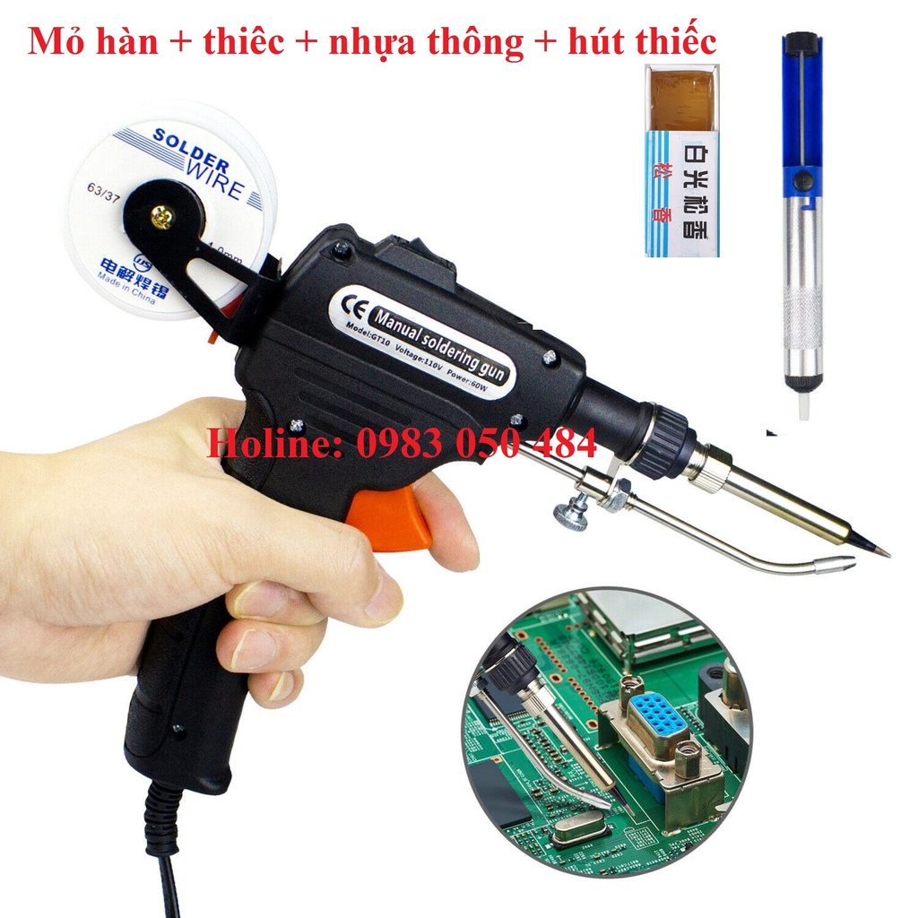 Combo bộ mỏ hàn đẩy thiếc tự động 60 cao cấp kèm thiếc, hút thiếc, nhựa thông mỏ hàn thiếc