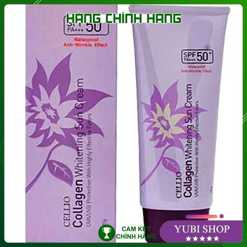 KEM CHỐNG NẮNG CELLIO TÍM - KEM CHỐNG NẮNG CELLIO COLLAGEN WHITENING SUN CREAM 70G CHÍNH HÃNG HÀN QUỐC - Sale