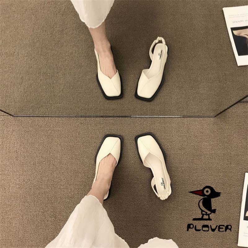 Giày cao gót phong cách retro Pháp đầu vuông dây co dãn dễ đi