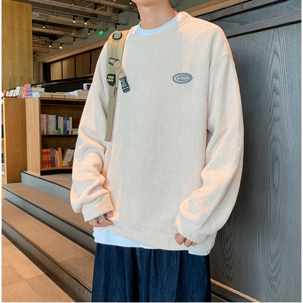 dáng rộng kẻ sọc thời trang Hàn，áo sweater nam nữ form trơn đủ màu chất liệu nỉ bông mềm tay dài siêu đẹp